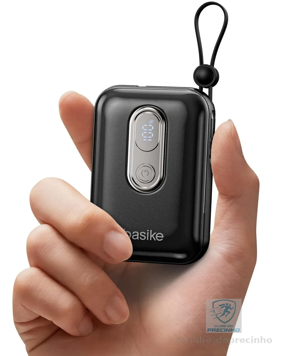 Basike Mini Power Bank, Carregador Portátil 10000mAh, Rápido 22,5W (Preto)