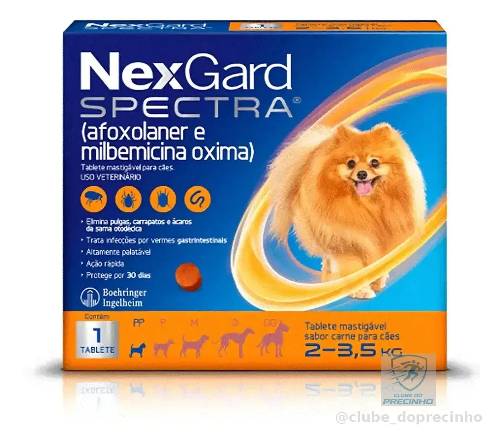 NexGard Boeringer Ingelhein Spectra Antipulgas Cães Azul 2 kg a 3.5 kg 3 tabletes