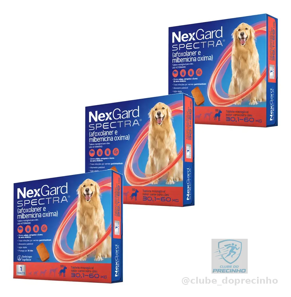 3 Nexgard Spectra 30,1 A 60kg Pulga Carrapato Sarna Vermes