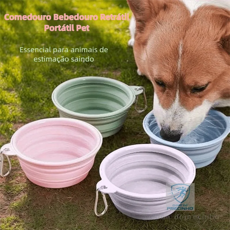 Comedouro Bebedouro Retrátil Silicone para Passeio de Cachorro Cães Gatos Pet com Mosquetão Prático