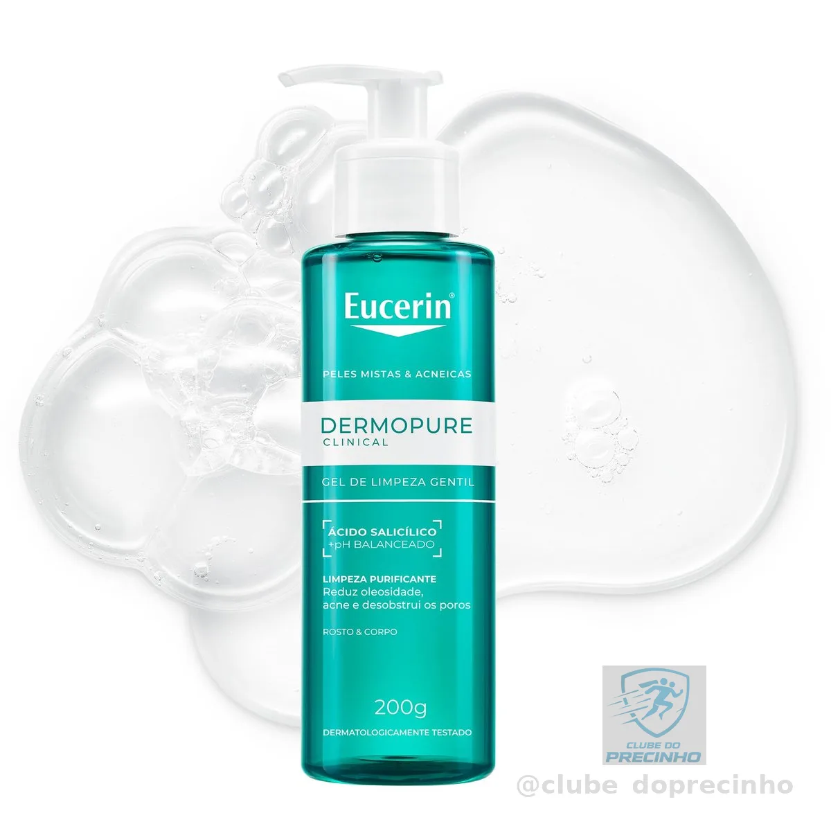 EUCERIN Gel de Limpeza Facial Antiacne DermoPure Gentil 200ml, Pele Mista e Oleosa, Suave, Demaquilante