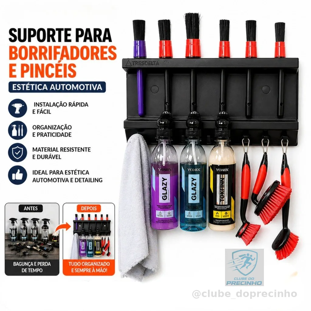 Suporte para Borrifadores e Pincéis Organizador Profissional Estética Automotiva Escovas Detailing