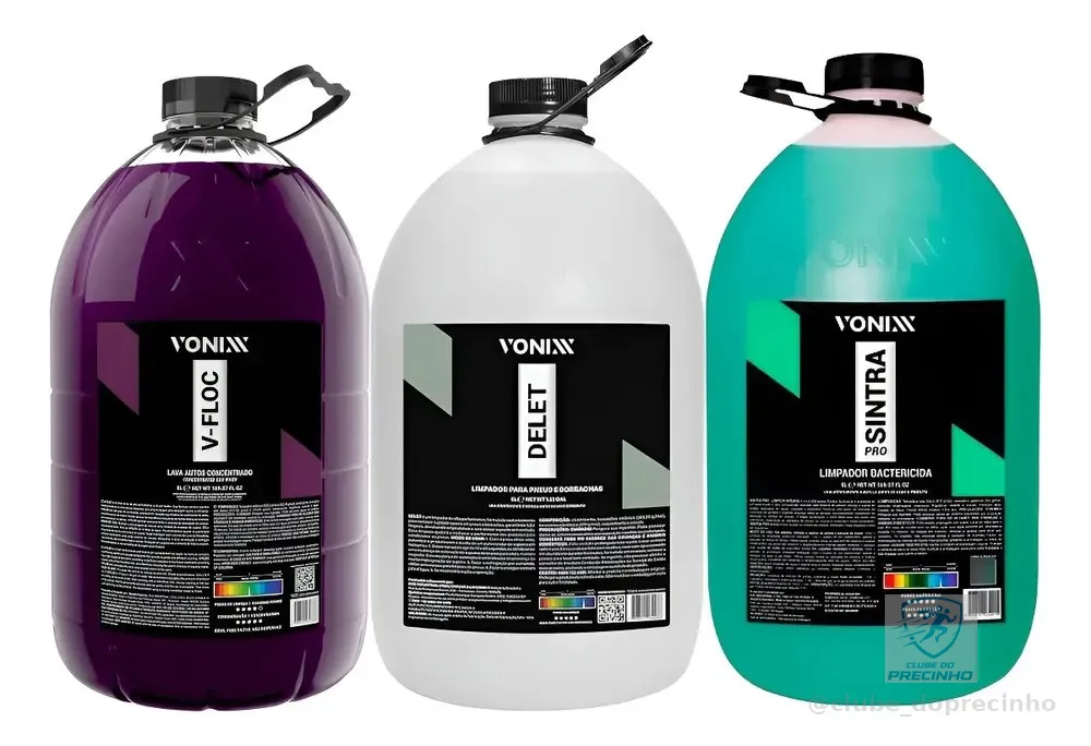 Kit Limpeza Shampoo V-floc 5l + Sintra Pro 5l + Delet 5l