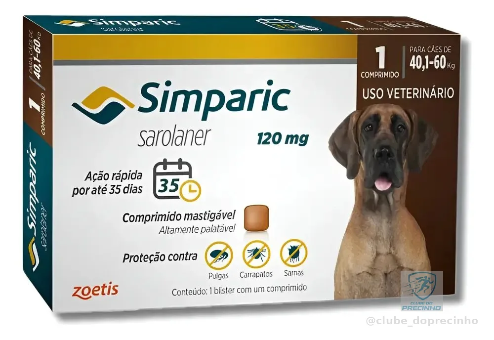 Simparic 120mg Cães Antipulgas e Carrapatos 40,1-60kg 1 Comprimido
