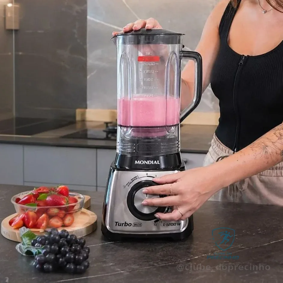 Liquidificador Turbo L1200 Bi 12 Velocidades 1200w Mondial Preto Com Inox 110v