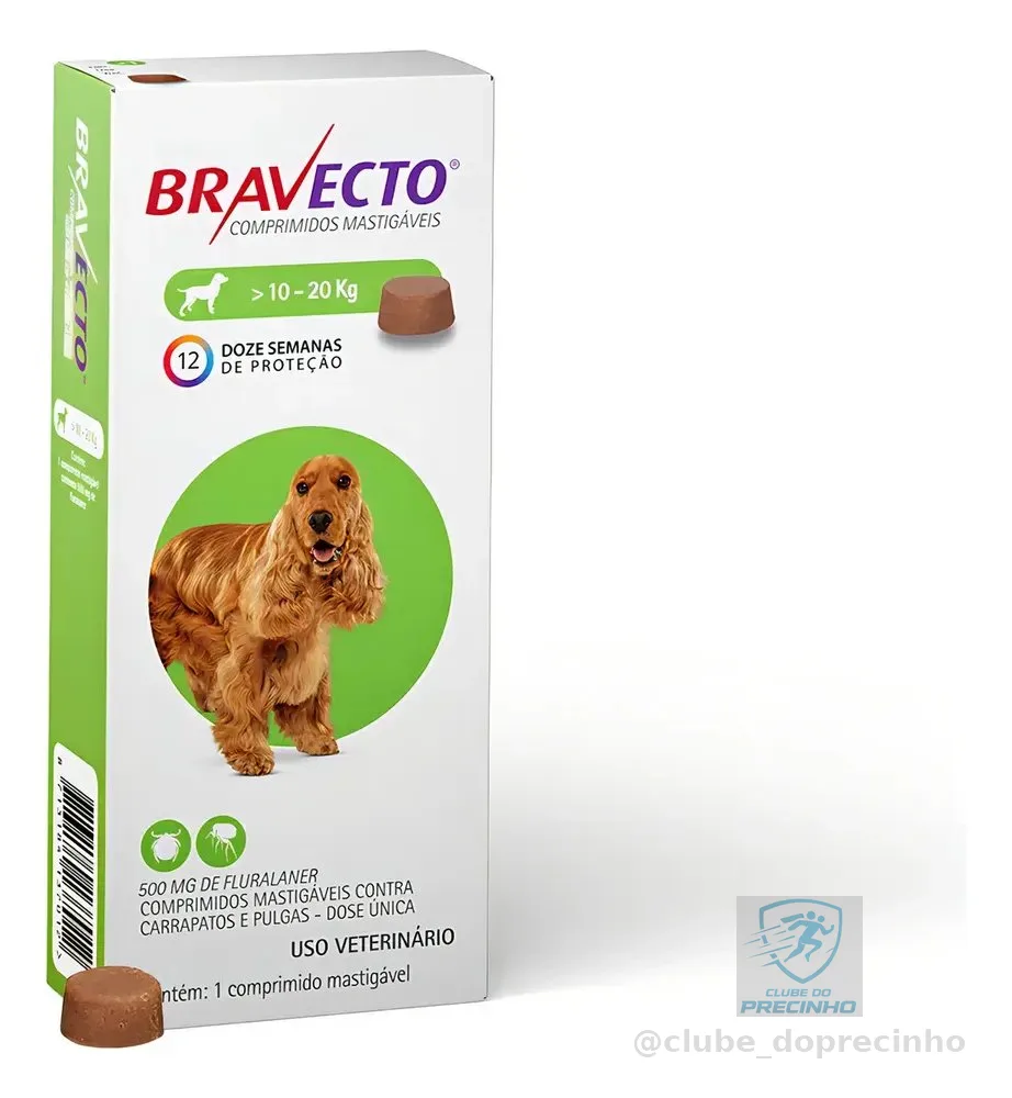 Bravecto Cães 10-20kg 500mg 1 Comp. Mastigável Msd Verde