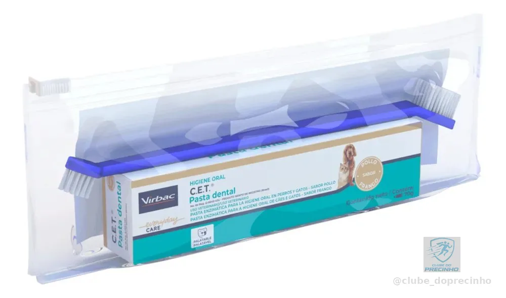 Kit Saúde Oral Virbac Pasta Cet Com Necessaire E Escova sabor frango