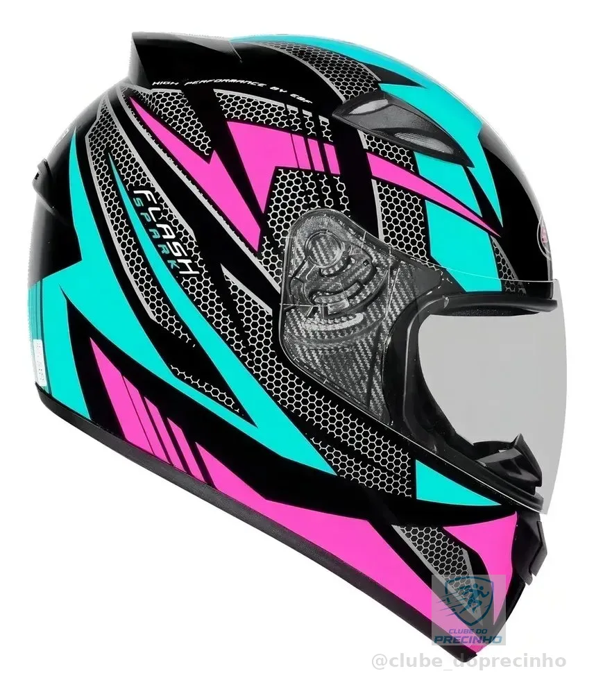 Capacete Moto Feminino/masculino Ebf New Spark  Tifany Preto/rosa/azul Liso Brilhante 55/56