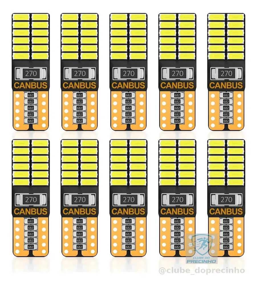 Kit 10 Lâmpadas Led Pingo T10 W5w Extraforte Canbus 24smd 5w T10 W5w 12v 6.000k Branco-frio