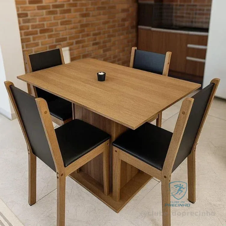 Sala De Jantar Madesa Talita Mesa Tampo Madeira 4 Cadeiras Cor Rustic/preto/oxford Desenho Do Tecido Das Cadeiras Liso