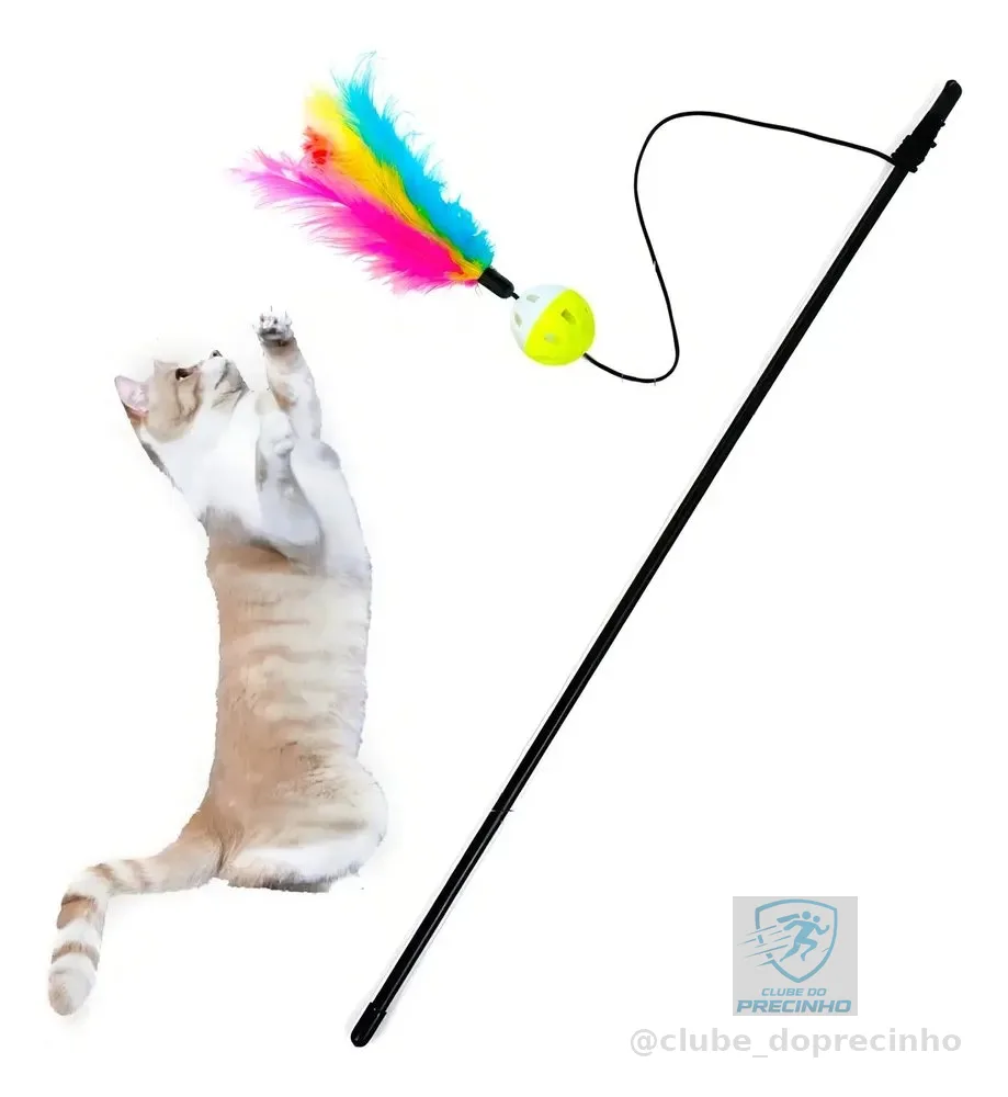 Varinha Interativa para Gatos: Brinquedo com Penas e Bolinha Guizo, 55 cm