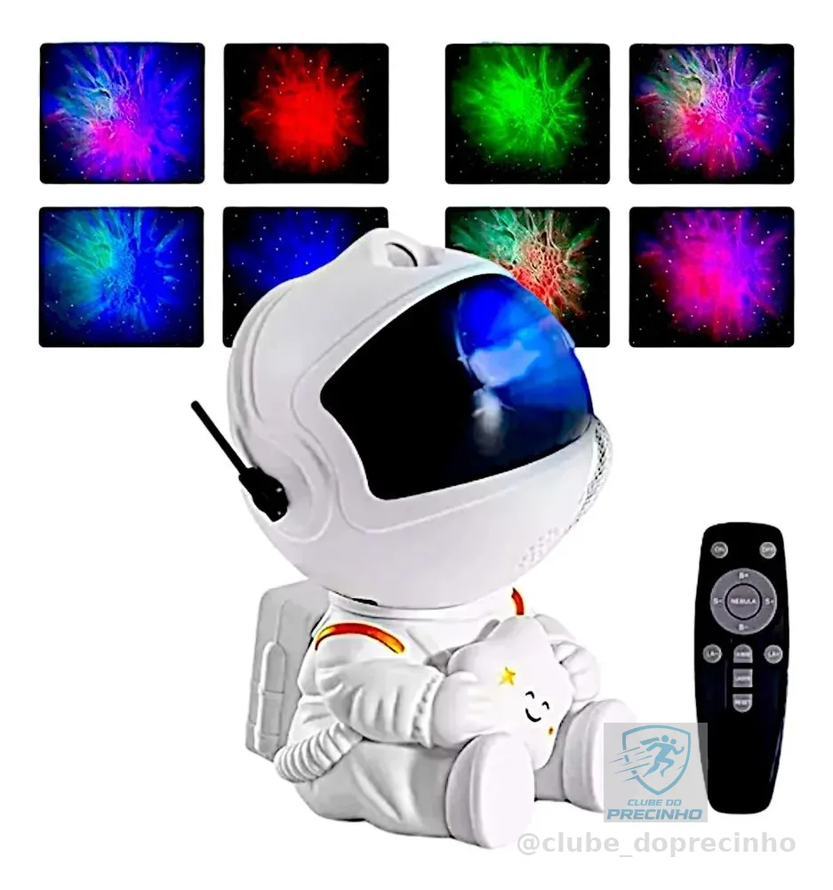 Mini Astronauta Projetor Estrelas Galáxia Luminária Noturna Branco Preto 127/220v
