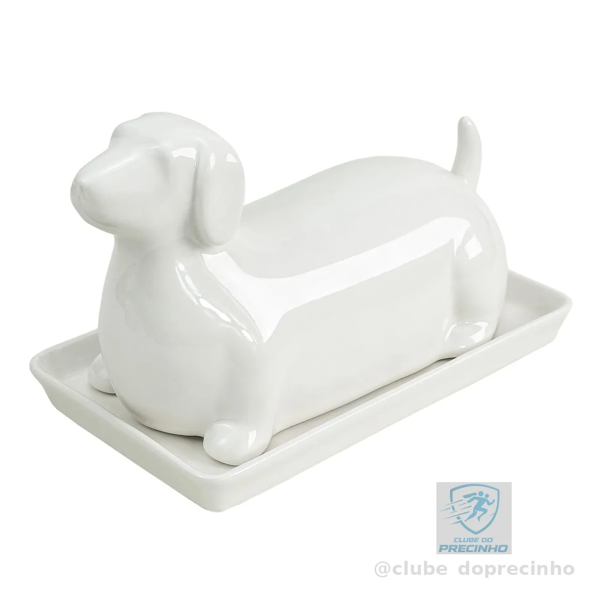 Colias Wing Prato de manteiga de cerâmica em forma de dachshund 3d com tampa, bandeja de manteiga para bancada de cozinha, padrão de dachshund, protetor de crock de manteiga