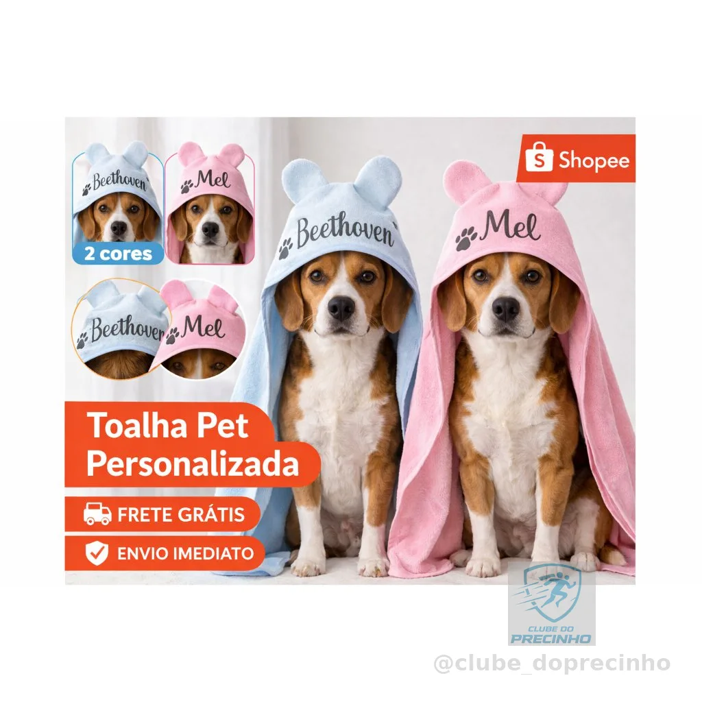 Toalha para Pet Personalizado com Nome capuz orelhinha Macho Fêmea