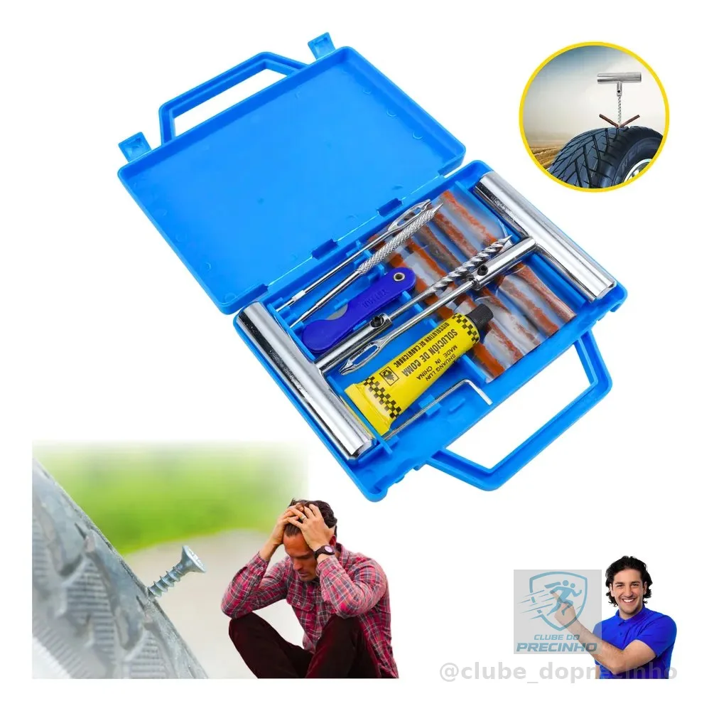 Kit Remendo Metal Reparo Macarrão Pneu Carro Moto Com Maleta