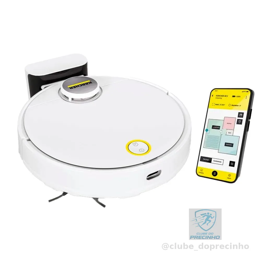 Kärcher Robô Aspirador de Pó RCV 3 com Mapeamento Inteligente, Aspira e Passa Pano. Controle via Aplicativo. Autonomia de 120 min. Navegação a Laser LiDAR e Sensor 360° - Bivolt