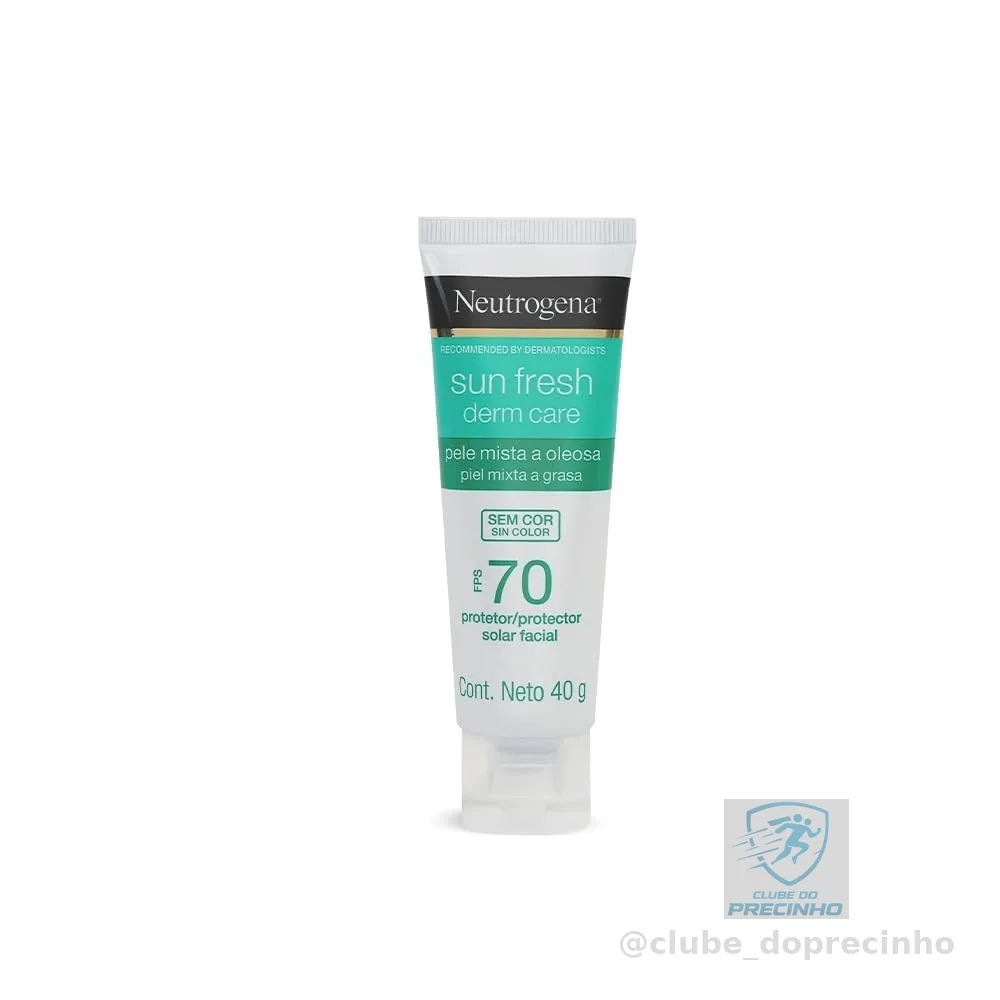 Neutrogena Sun Fresh Protetor Solar Facial Derm Care, Pele Oleosa, Sem Cor, FPS 70, 40g