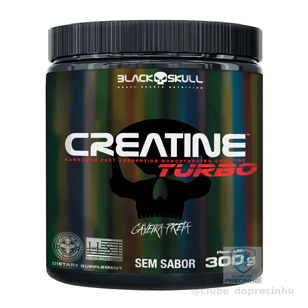 Creatine Turbo – sem sabor - Pote 300g - Black Skull - Suplementação para Treino, Performance, Ganho Muscular, Hipertrofia, Força e Resistência