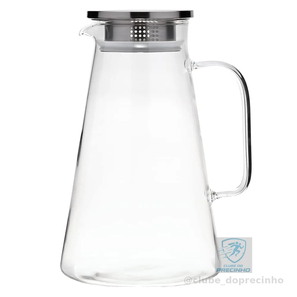 Mimo Style Jarra de Vidro Com Tampa 1,8L, Feita em Vidro Borossilicato e Aço Inoxidável. Para Servir Suco, Água Saborizada ou Qualquer Outra Bebida. Lindae Elegante