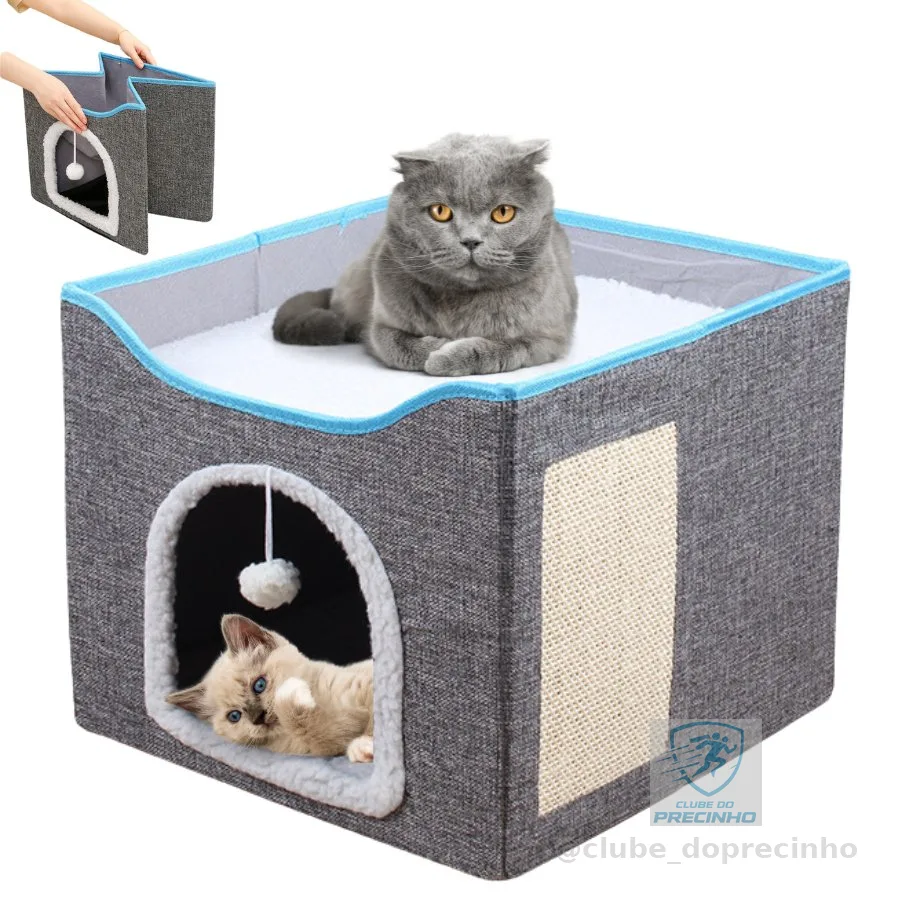 Casinha Casa Gato Toca Nicho Cama Pet C Arranhador Mdf Lindo Cinza-escuro