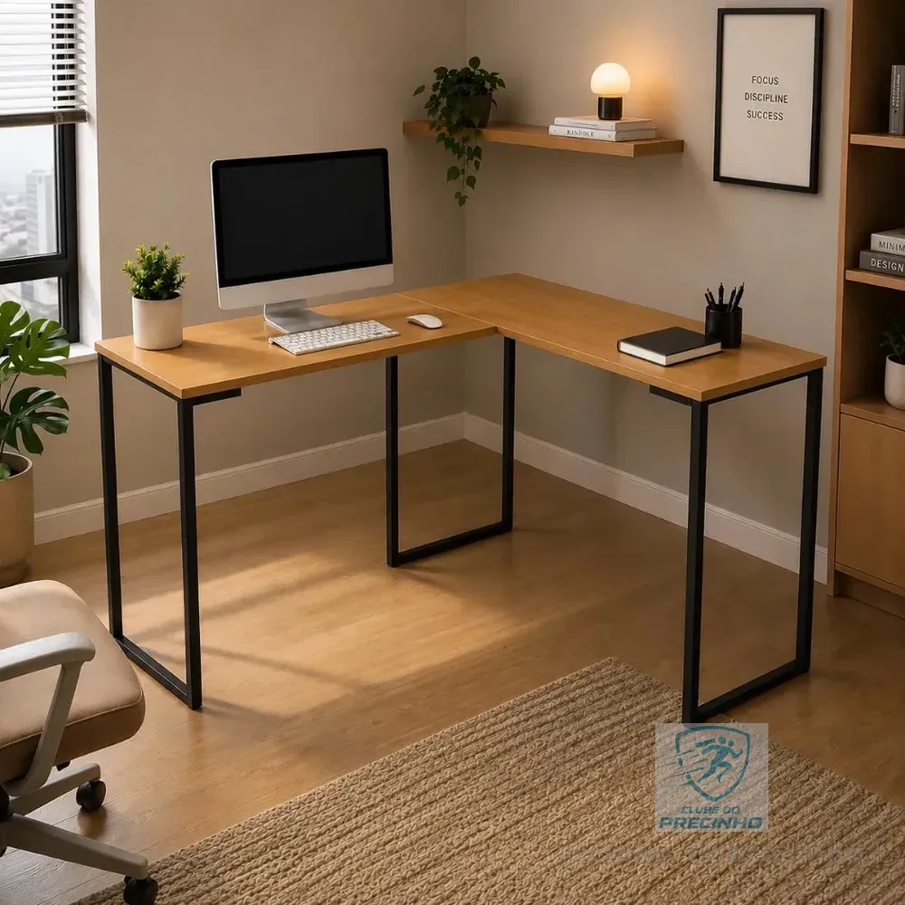 Mesa Em L Escrivaninha De Canto Para Escritório Nature Preto