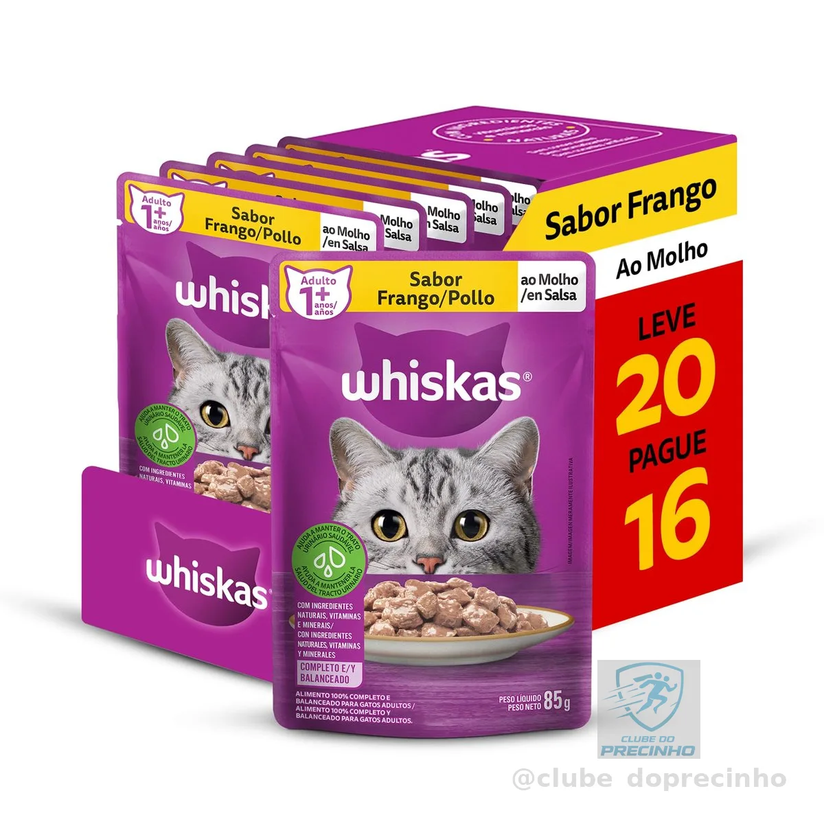 Pack Ração Úmida Whiskas Sachê Frango ao Molho para Gatos Adultos - Leve 20 Pague 16