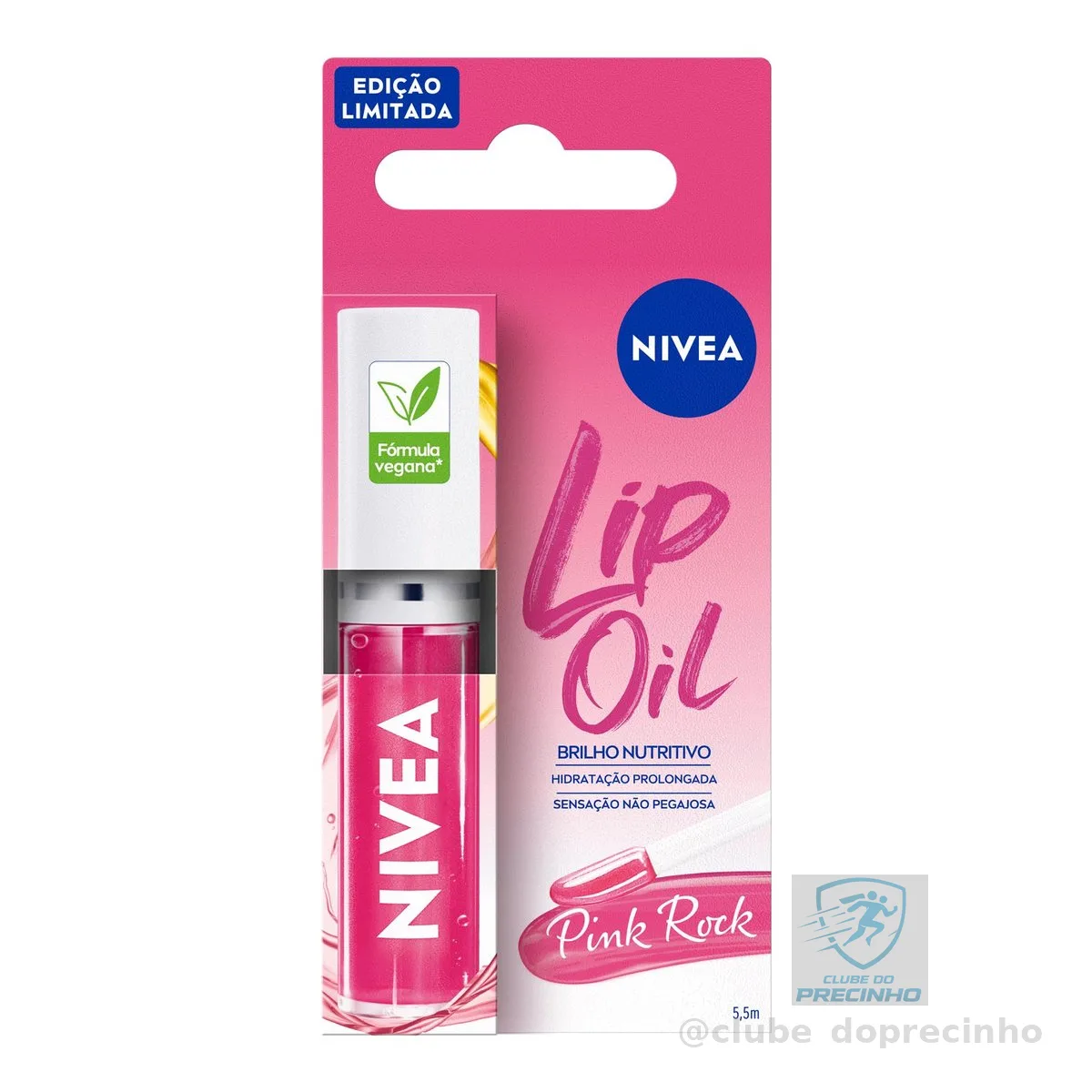 NIVEA Lip Oil Brilho Nutritivo Pink Rock 5,5ml, Hidratação Prolongada, Efeito Gloss, Para Todos os Tons de Pele