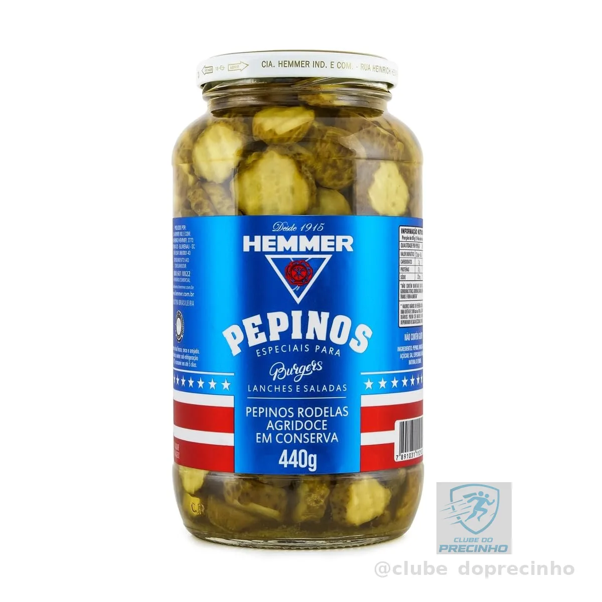 Pepinos em Conserva Agridoce Hemmer Vidro 440G