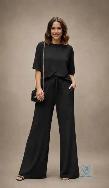 Conjunto Feminino Calça Pantalona E Blusa De Moletinho
