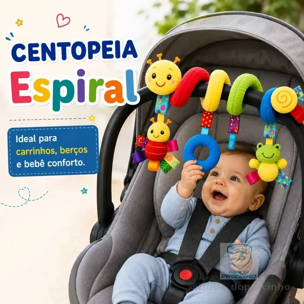 Centopéia Espiral Bichinho Pelúcia Brinquedo Carrinho Berço Bebê Conforto com Chocalho de Pendurar Sensorial
