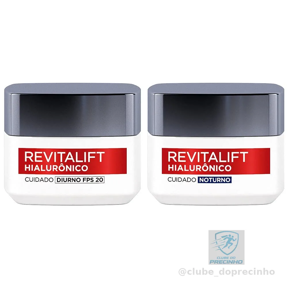 Kit Hidratante Facial L'Oréal Paris Revitalift Hialurônico Diurno FPS 20 + Noturno, Tratamento Antirrugas e Preenchedor com Ácido Hialurônico Puro, 49g