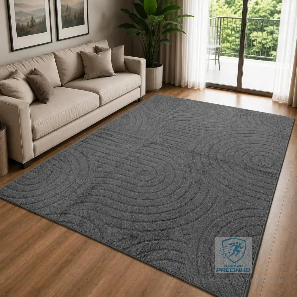 Tapete Moderno 2,0x1,5m Antiderrapante Alto Relevo Sala 2 M 1.5 M Cinza