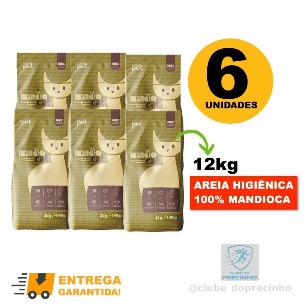 Areia de Gato MandioCat Biodegradável higiênica natural 100% Mandioca 12KG-Envio Imediato