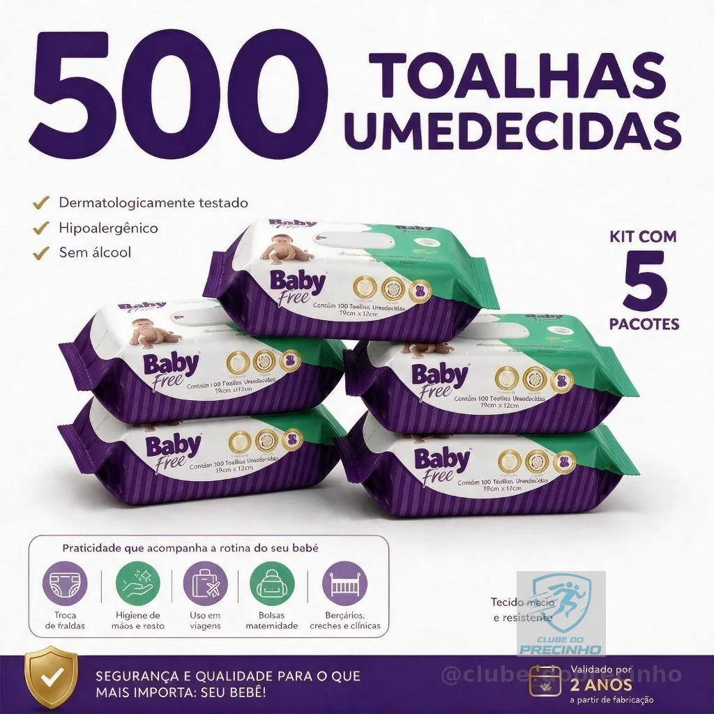 Kit 05 pacotes de Toalhas Umedecidas/ Lenços  Baby free c/100- (sem tampa flip-top)