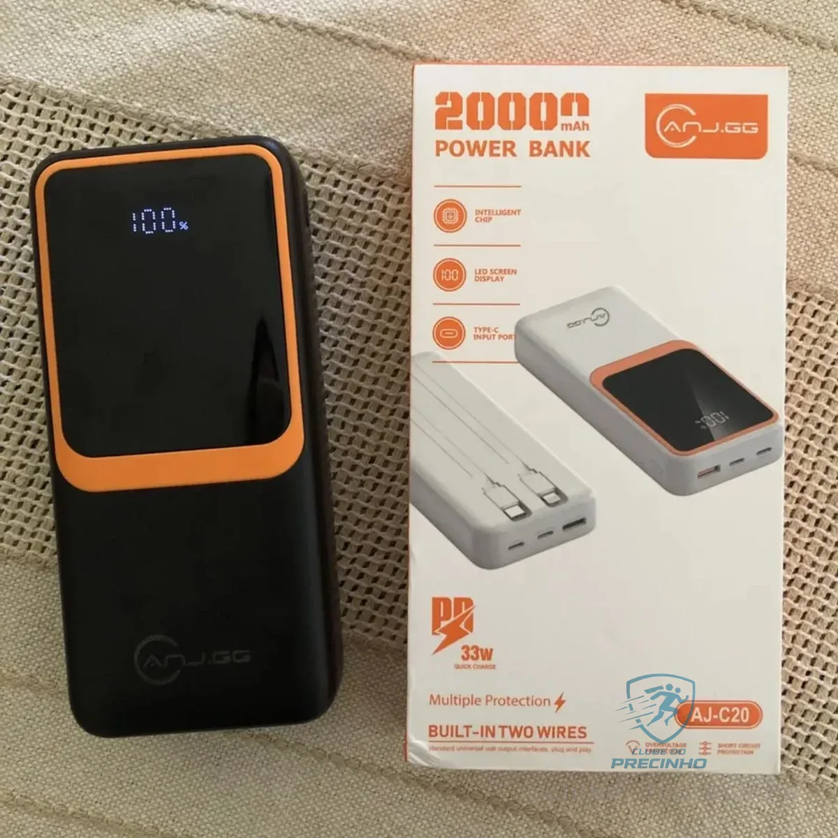 Carregador Portátil Power Bank 20000mah 22.5w Entrada É De 10v Usb-c Display Digital Carregamento Rápido Universal Samsung Motorola Xiomi 3 Saídas Preto Ou Branco - Marca Hardline Preto/branco