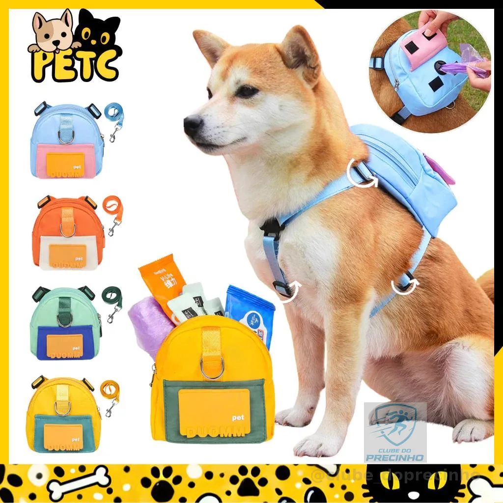 Mochila Pet Para Cachorro Cães Gatos Coleira Peitoral Com Guia Mini Saco De Ombro Bolsa