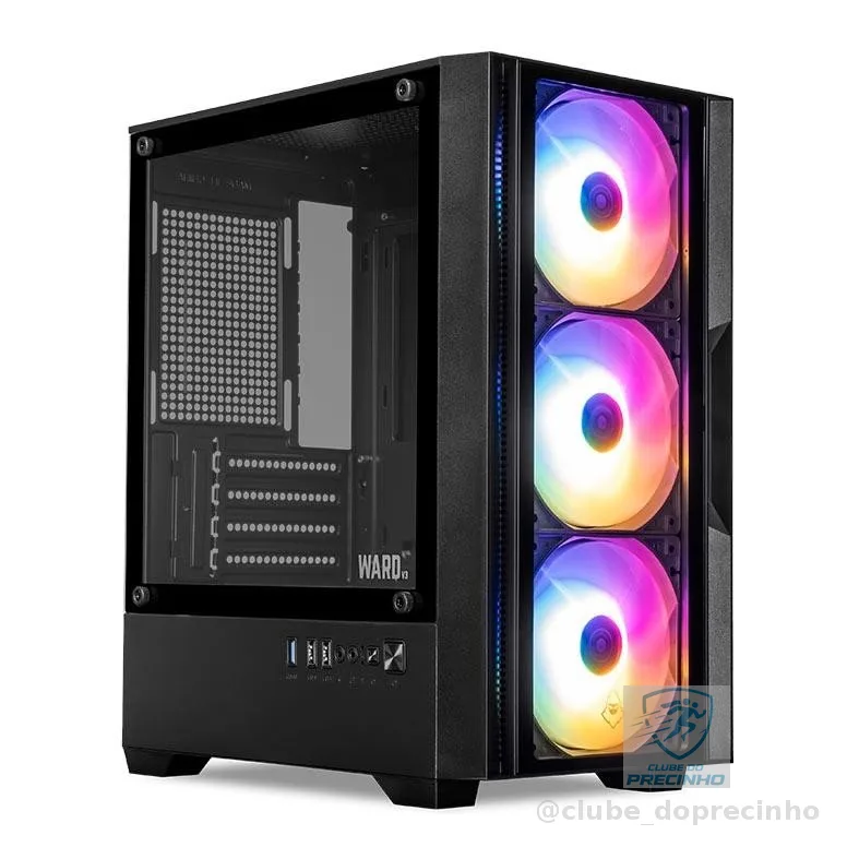 Gabinete Gamer Mancer Ward V3, Mini-Tower, Lateral de Vidro, Com 3 Fans, Preto, MCR-WD3-BK-3F