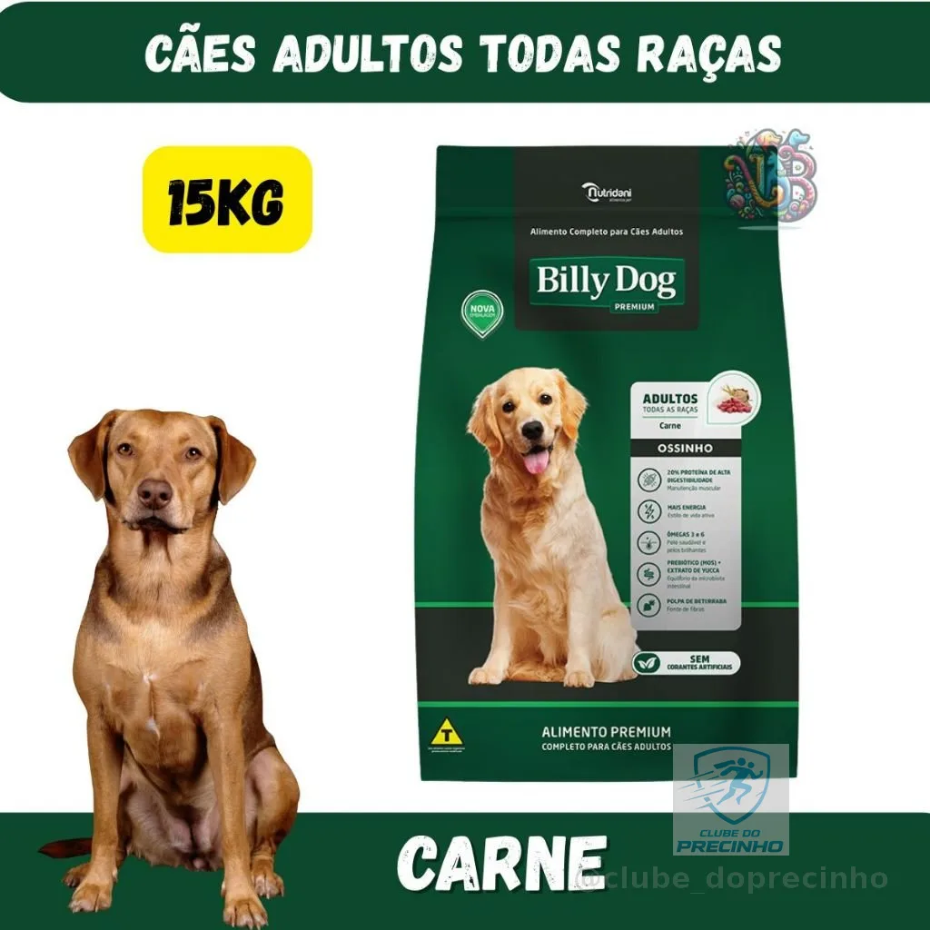 Billy Dog Ossinho Ração Premium Cães Adultos Carne 15kg