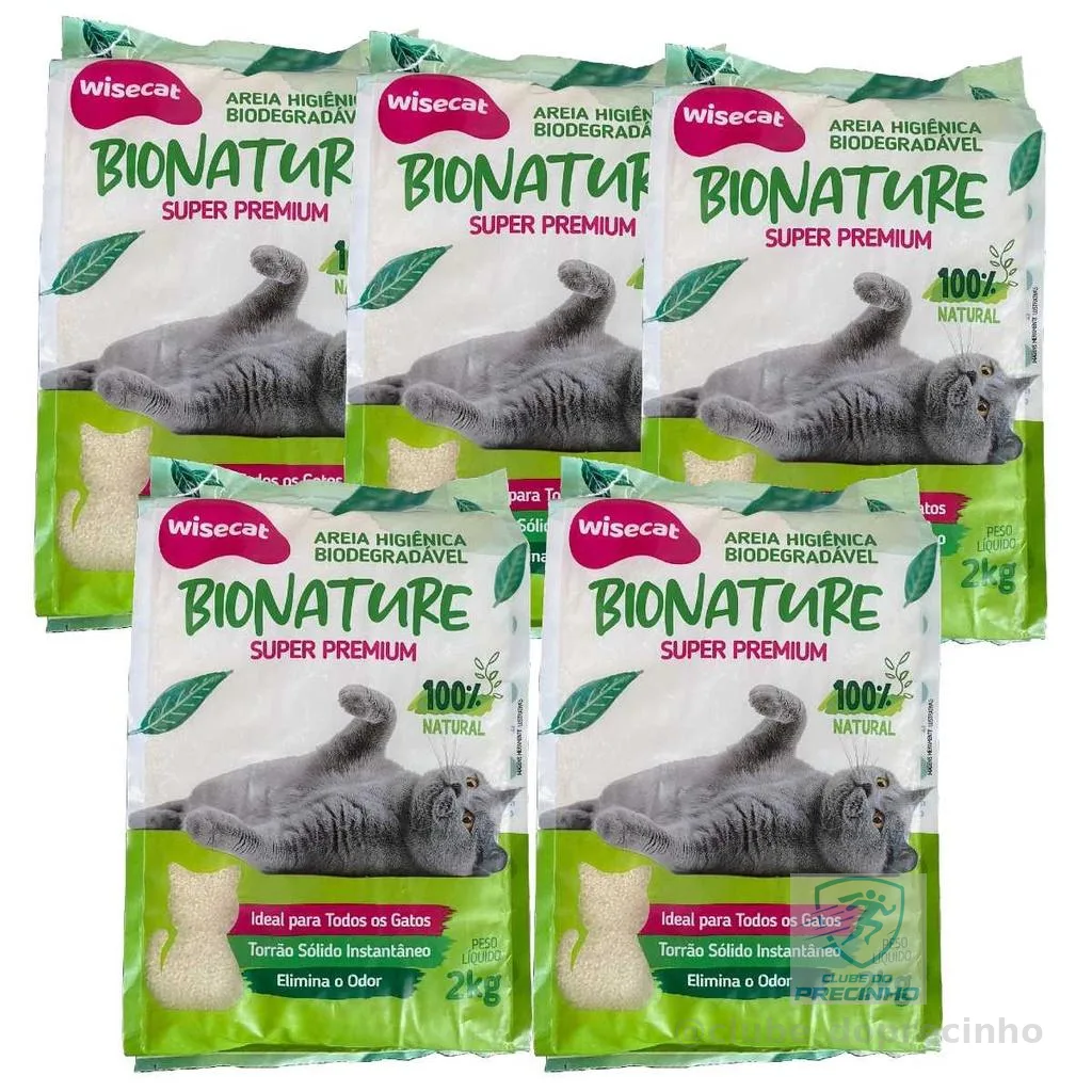 Areia De Mandioca Para Gatos Wisecat 2kg Kit 5Un