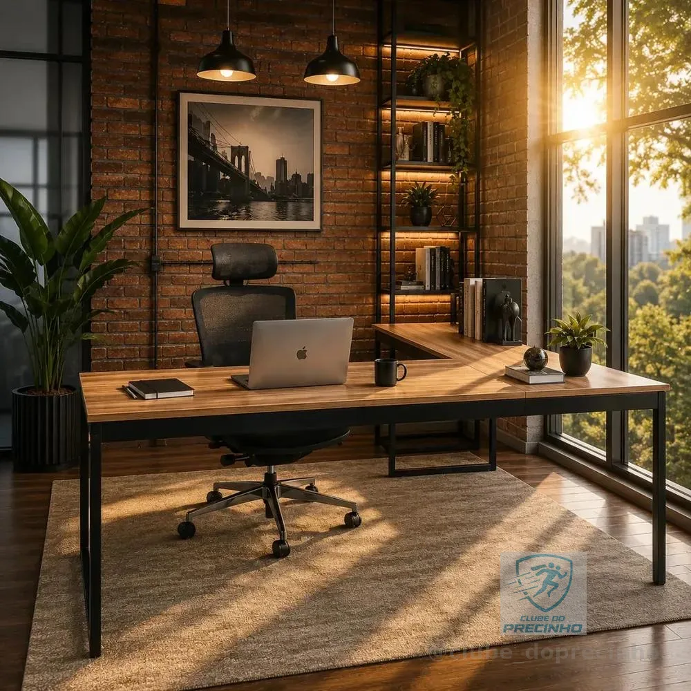 Escrivaninha Mesa Em L Industrial De Canto Nórdico Meslmagn 150x74x45 Vintage Ferro E Madeira Laminado Com Preto Sofa Sogude