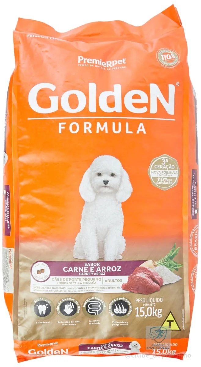 Ração Golden Fórmula Mini Bits para Cães Adultos Pequeno Porte Sabor Carne e Arroz, 15kg Premier Pet Para Todas Pequeno Adulto,