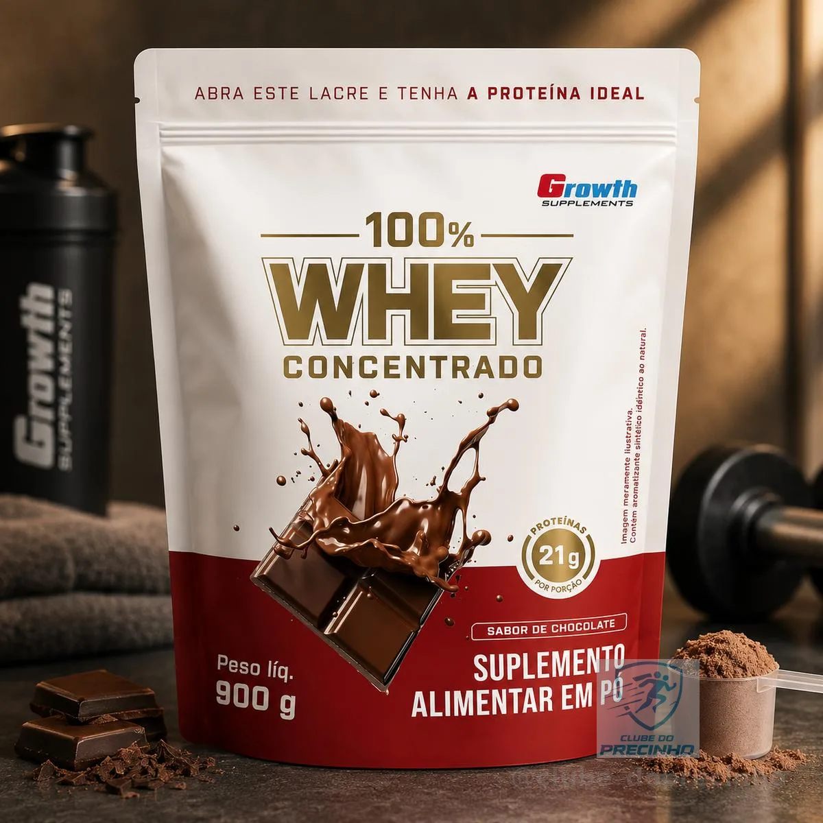100% Whey Concentrado 900g Growth Supplements Chocolate
