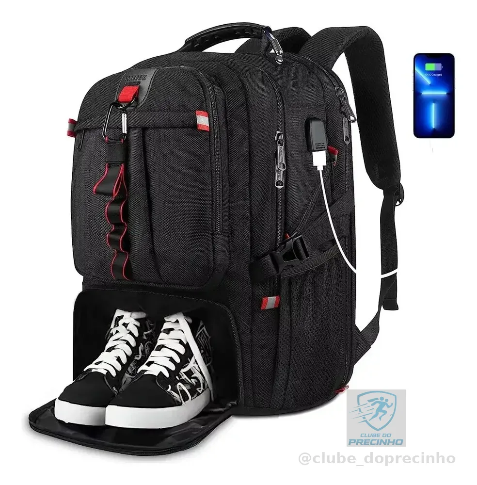 Mochila De Viagem 50l Esportiva Academia Impermeável Para Homem, Mochila Para Notebook De 17 Polegadas, Com Compartimentos Para Sapatos, Com Porta Usb De Carregamento, Yorepek 9822 Cor Preto