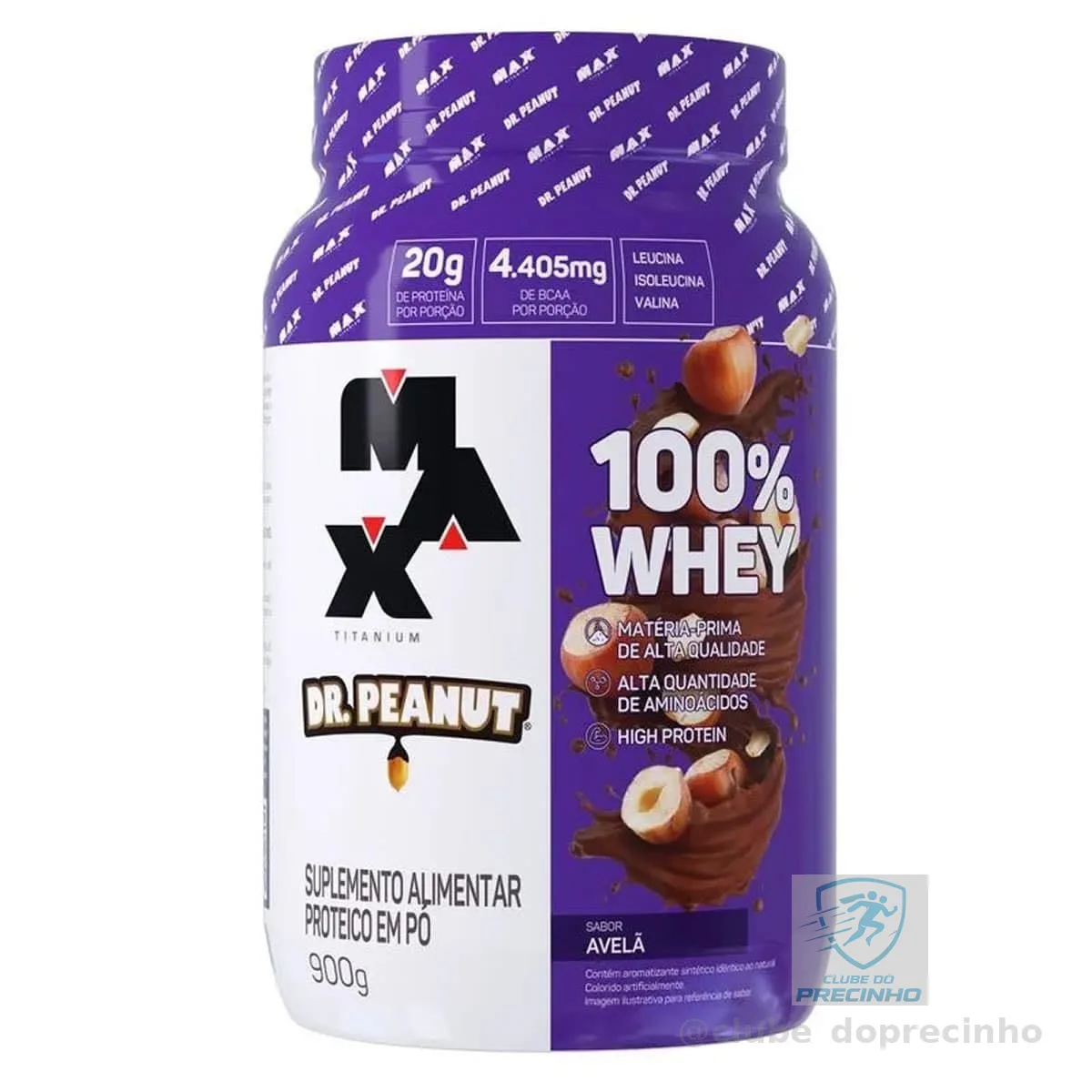 100% Whey Max Titanium x Dr. Peanut (900g), Sabor Avelã