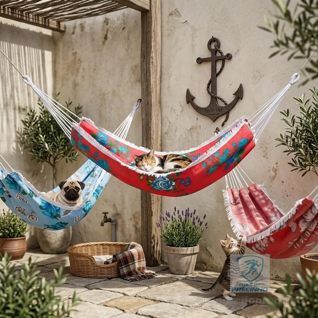 Rede Descanso Dormir Pets Gato Cachorro Brim Franja Resistente Confortável Suporta 20kg 144cm x 78cm