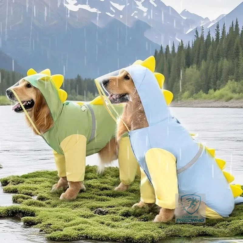 3XL-8XL Grande Cão Dinossauro Capa De Chuva Golden Retriever Quatro Pernas Roupas À Prova Dwaterproof Água Pet Verão Tud