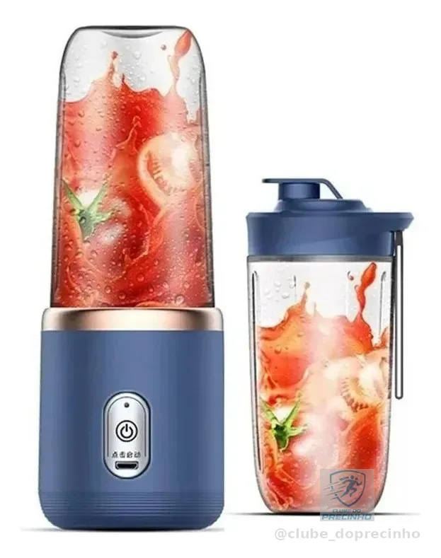 Mini Liquidificador Copo Mixer Elêtrico Batedor Shake Frutas Azul 127v