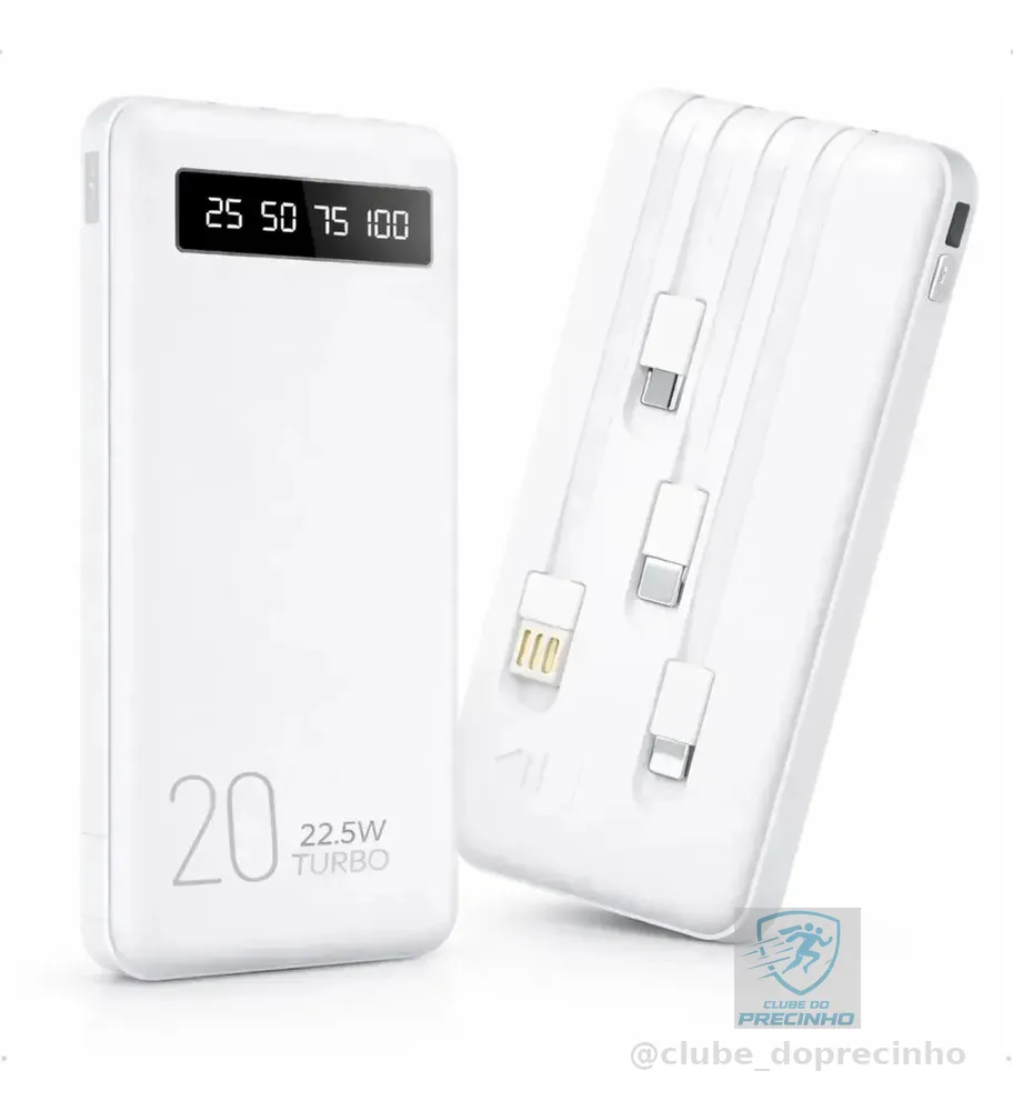 Power Bank 20000mah Carregador Portátil Turbo Rápido 22.5w Display Digital Branco