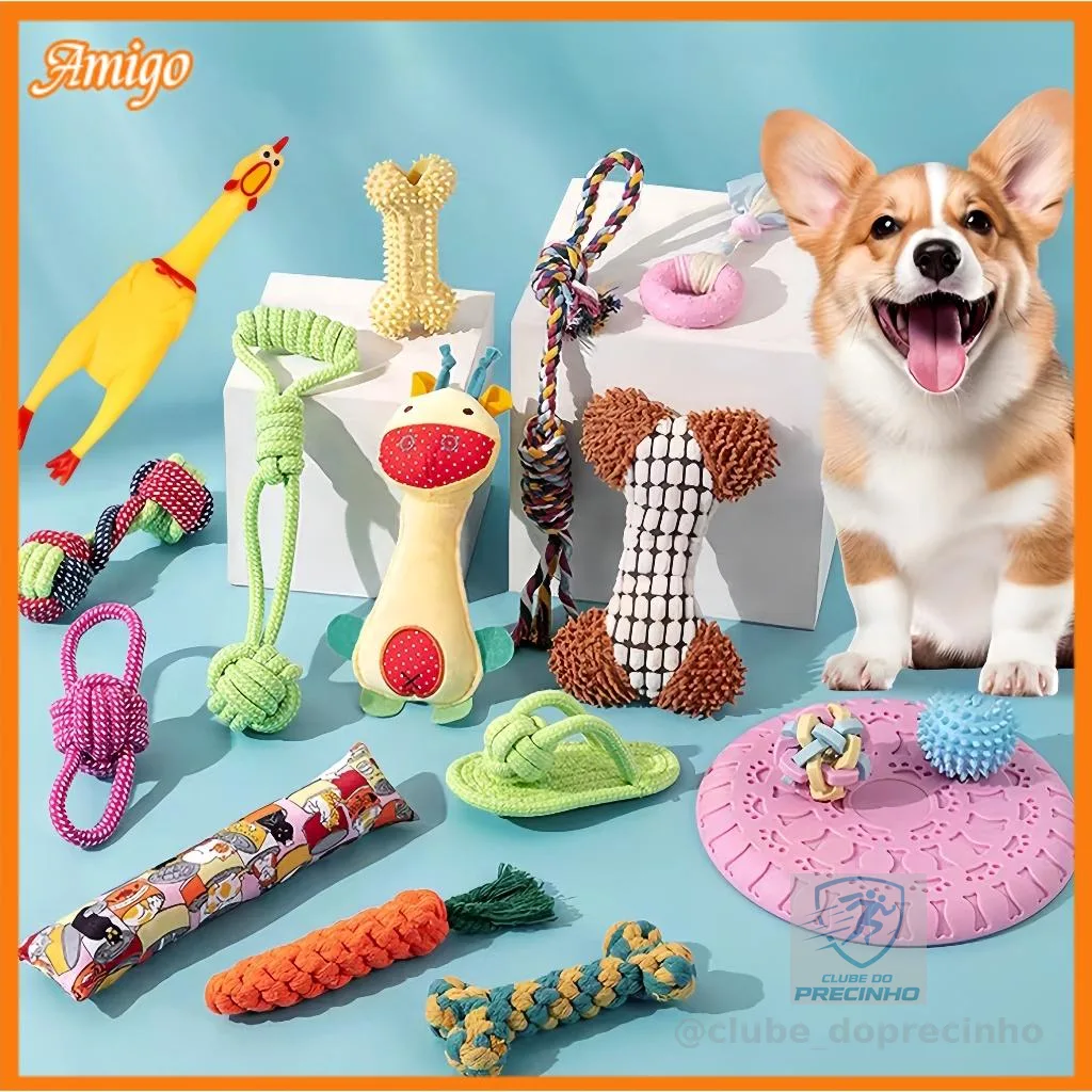 Kit 6/10 Brinquedos Mordedores para Filhotes Alivia Coceira na Gengiva Remove Placa Natura