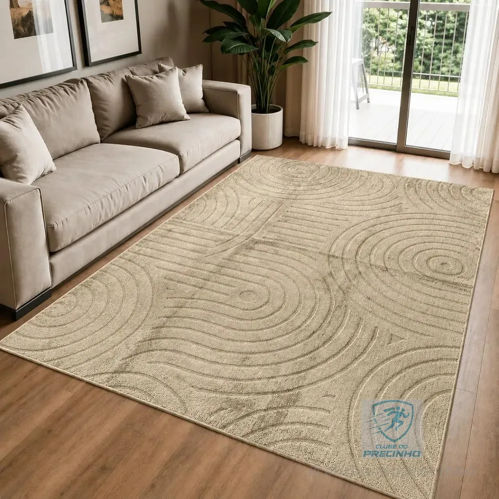 Tapete Moderno 2,0x1,5m Antiderrapante Alto Relevo Sala 2 M 1.5 M Bege